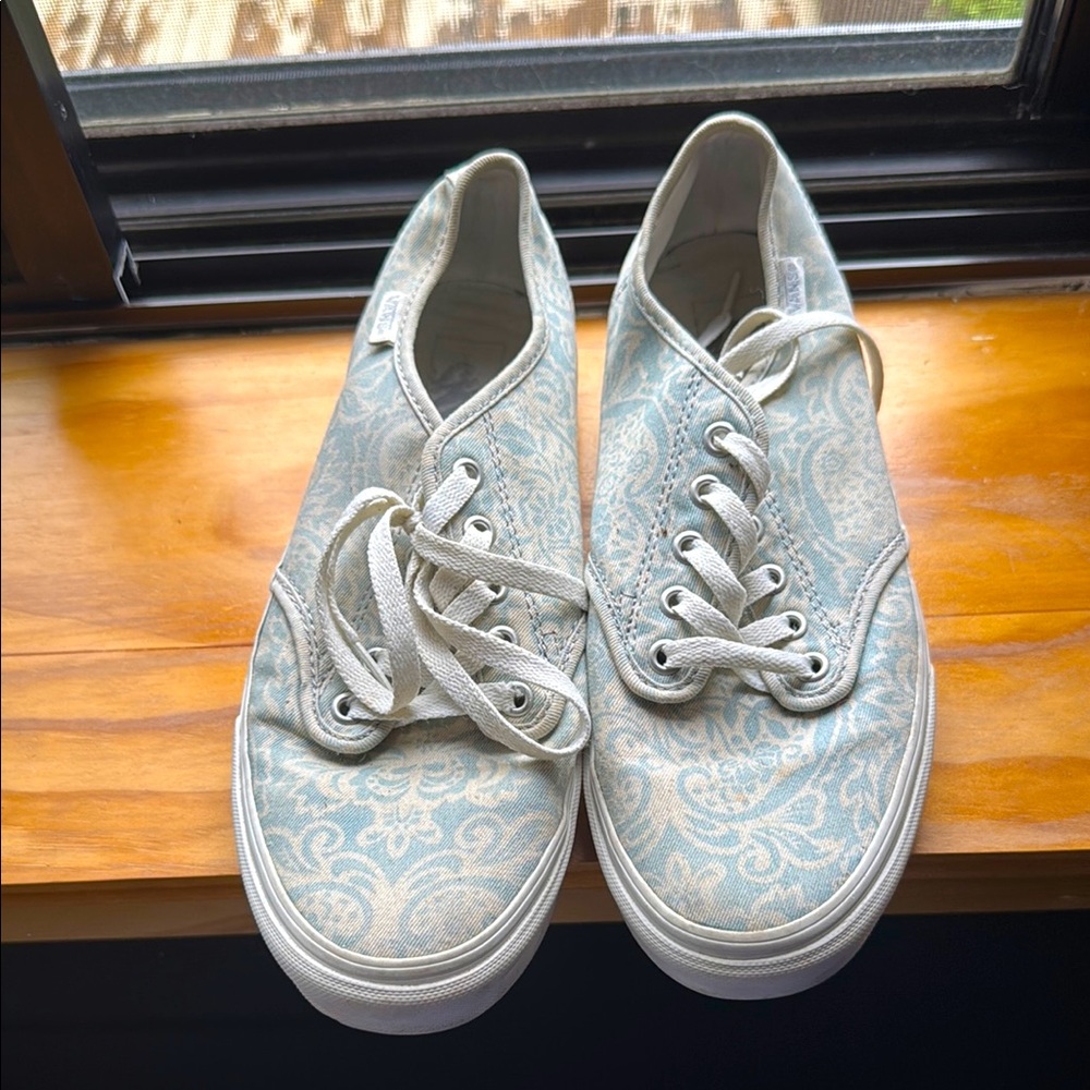 Vans Blue and White Paisley Canvas Sneakers